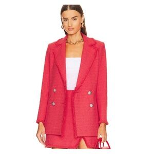 $598 Veronica Beard Nayeli Fringe Detail Double Breasted Jacket in Red